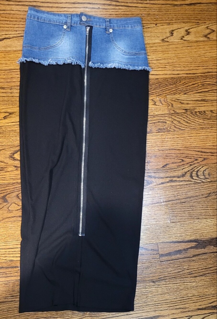 Light Blue Frayed Hem Womens Skirt